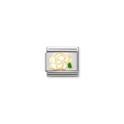 NOMINATION CLASSIC LINK, WHITE CAMELIA IN GOLD