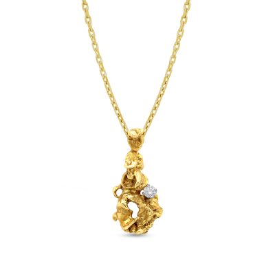 18ct Yellow Gold Nugget and Diamond Pendant