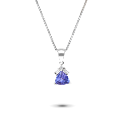 18ct White Gold Trilliant Cut Tanzanite and Baguette Pendant