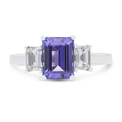 18ct White Gold Tanzanite and Diamond Trilogy Ring - Image 2