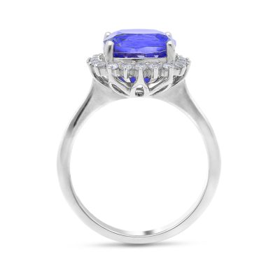 18ct White Gold Cushion Cut Tanzanite Diamond Halo Ring - Image 3