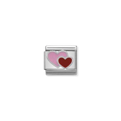 NOMINATION CLASSIC LINK PINK AND RED DOUBLE HEART IN SILVER