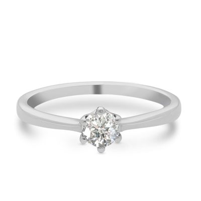 9ct White Gold Solitaire Round Diamond Protea Ring - Image 2