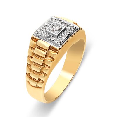 9ct Yellow Gold Square Top Diamond Jubilee Textured Ring