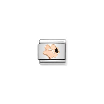 NOMINATION CLASSIC LINK PAW PRINT BLACK HEART IN 9K ROSE GOLD