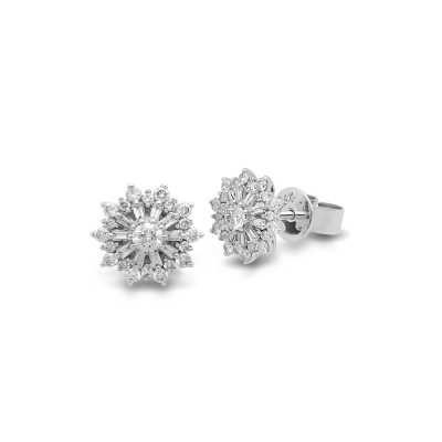 A Pair of 14ct White Gold Snowflake Diamond Earrings