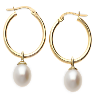 9CT YELLOW GOLD PEARL HOOP EARRINGS
