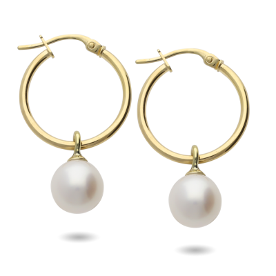 9CT YELLOW GOLD PEARL HOOP EARRINGS