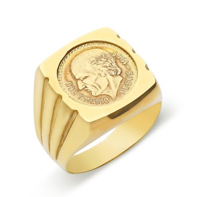 9ct Yellow Gold Mexican 1945 Dos Peso Coin Ring