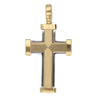 A 9ct Bi-Colour Gold Textured Cross Pendant