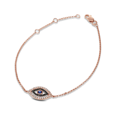9ct Rose Gold Fancy Double Halo Evil Eye Bracelet