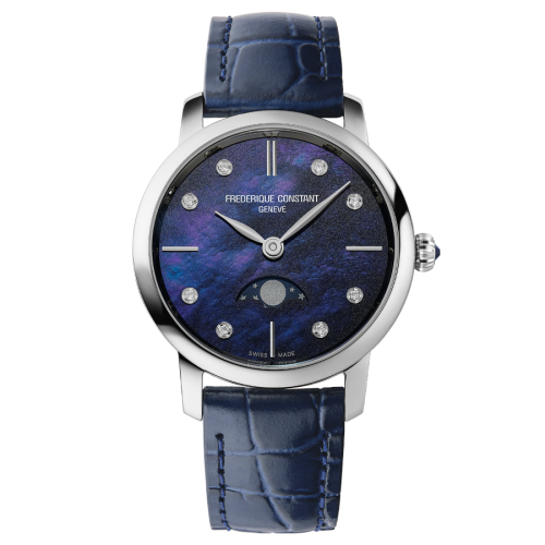 Frederique Constant Slimline Ladies Moonphase Blue Leather