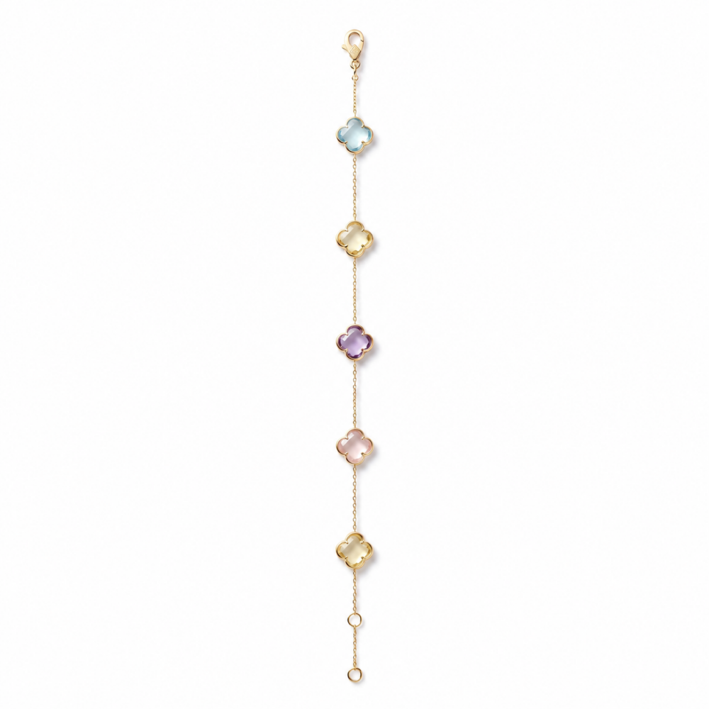 9K Yellow Gold Multicolour Clover Stone Bracelet
