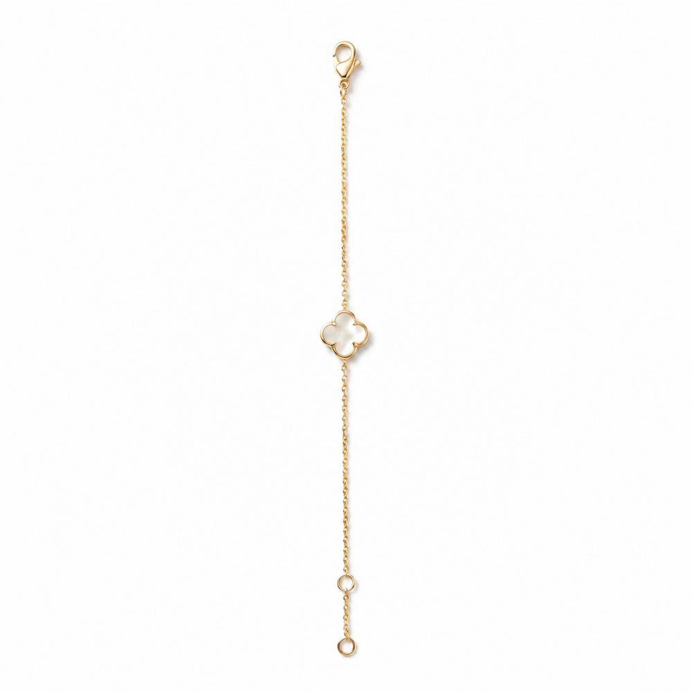 9K Yellow Gold White Clover Stone Bracelet 19cm