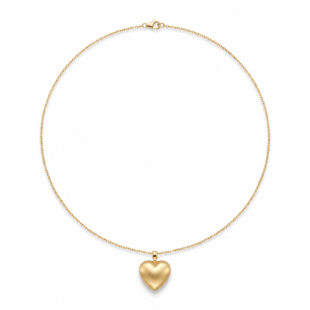 9K Yellow Gold Heart Pendant Anchor Link Necklace 45cm