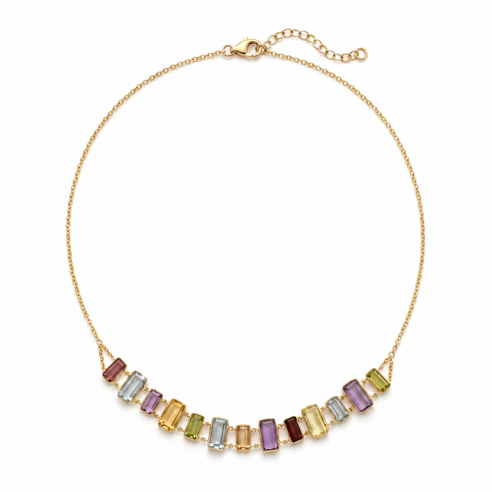 14K Yellow Gold Fancy Multi-Stone Choker Necklace