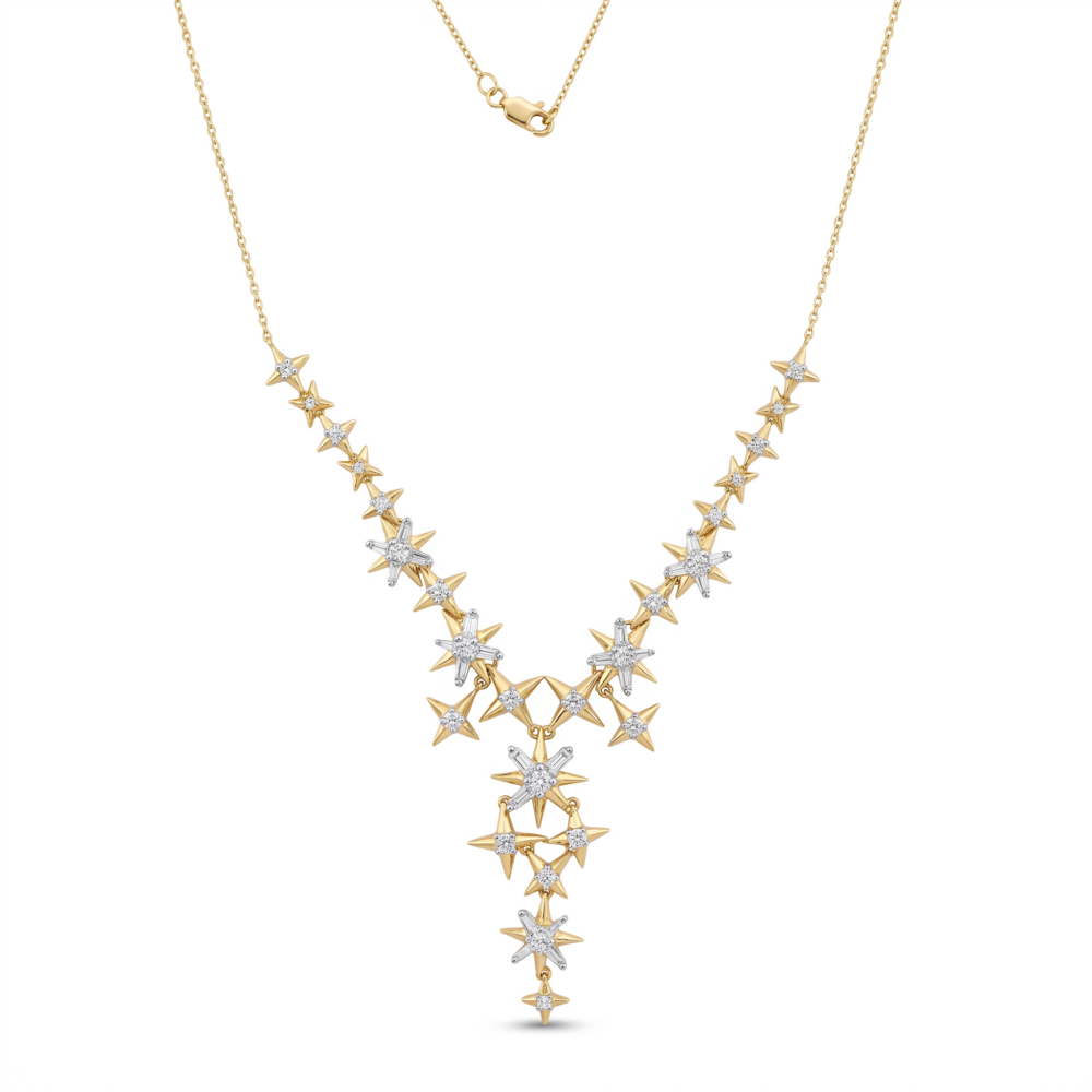 18K Yellow Gold Diamond Star Cascade Necklace