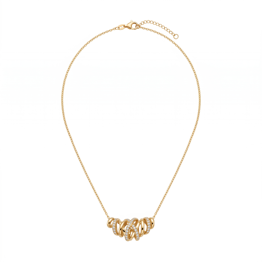 18K Yellow Gold Diamond Sculptural Knot Necklace