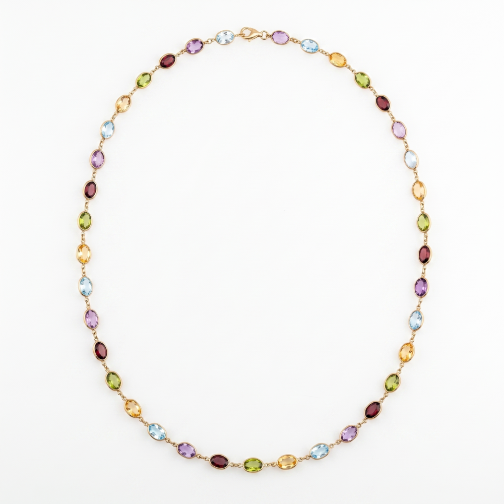 9K Yellow Gold Tutti Frutti Multi-Gemstone Necklace 50cm