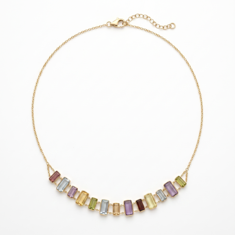 14K Yellow Gold Fancy Multi-Stone Choker Necklace