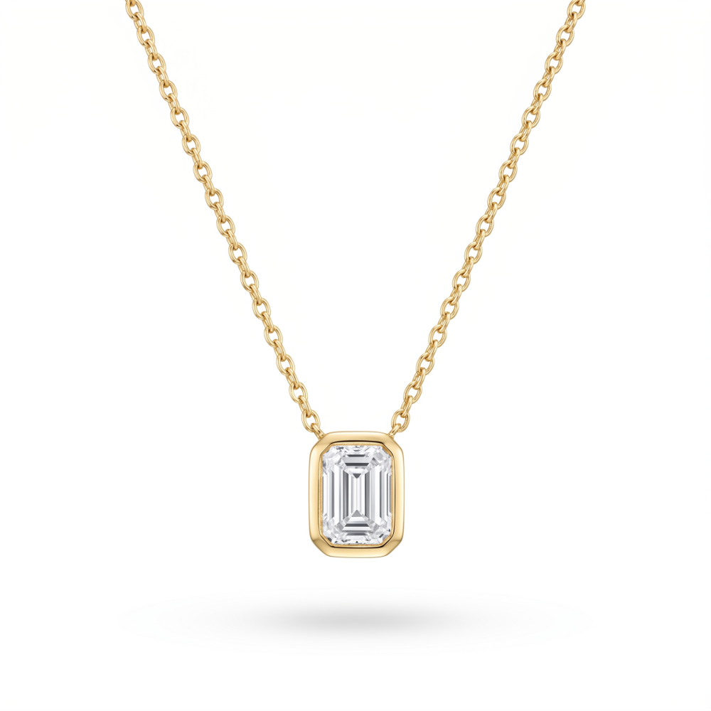 14K Yellow Gold 1.00ct Lab-Grown Emerald-Cut Diamond Pendant