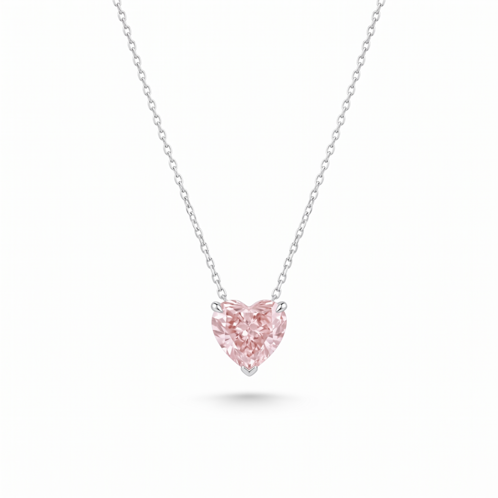 18K White Gold Lab-Grown Pink Heart Diamond Pendant