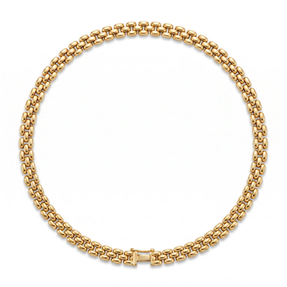 9K Yellow Gold 3-Row Panther Link Necklace 44.5cm