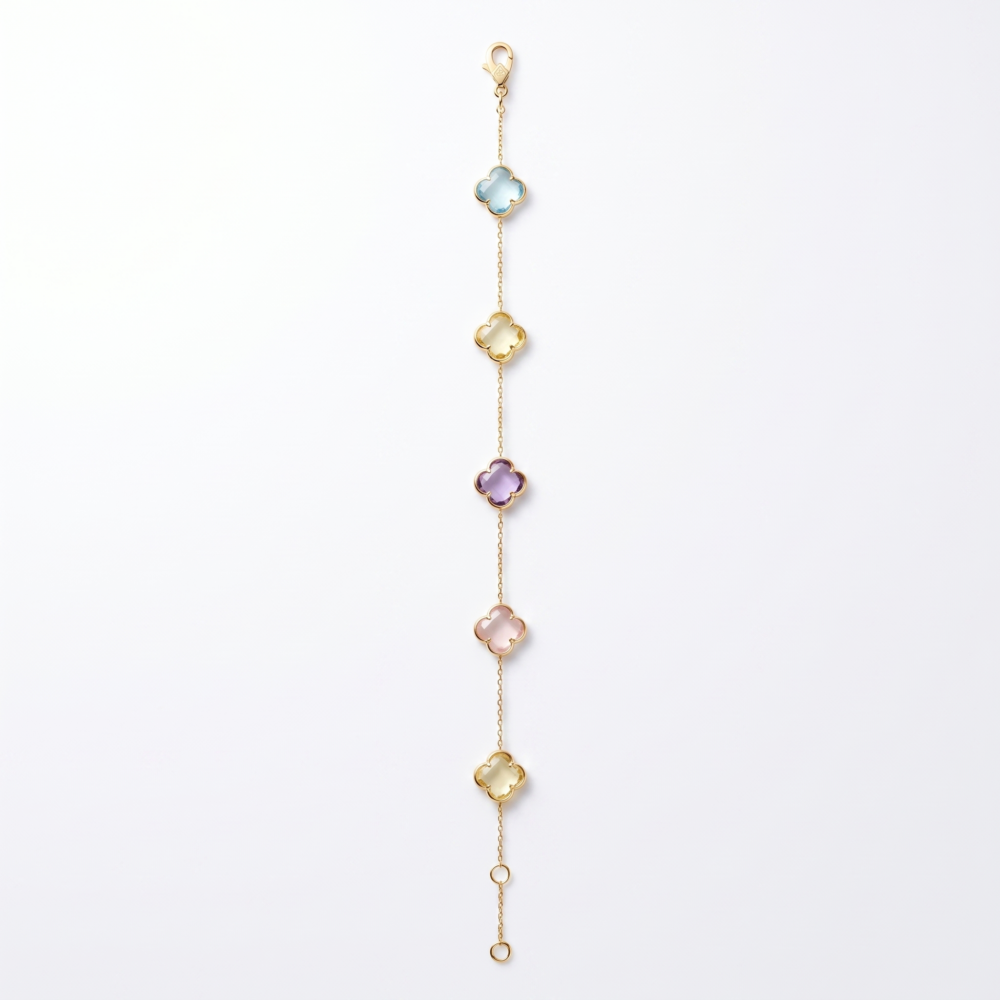 9K Yellow Gold Multicolour Clover Stone Bracelet