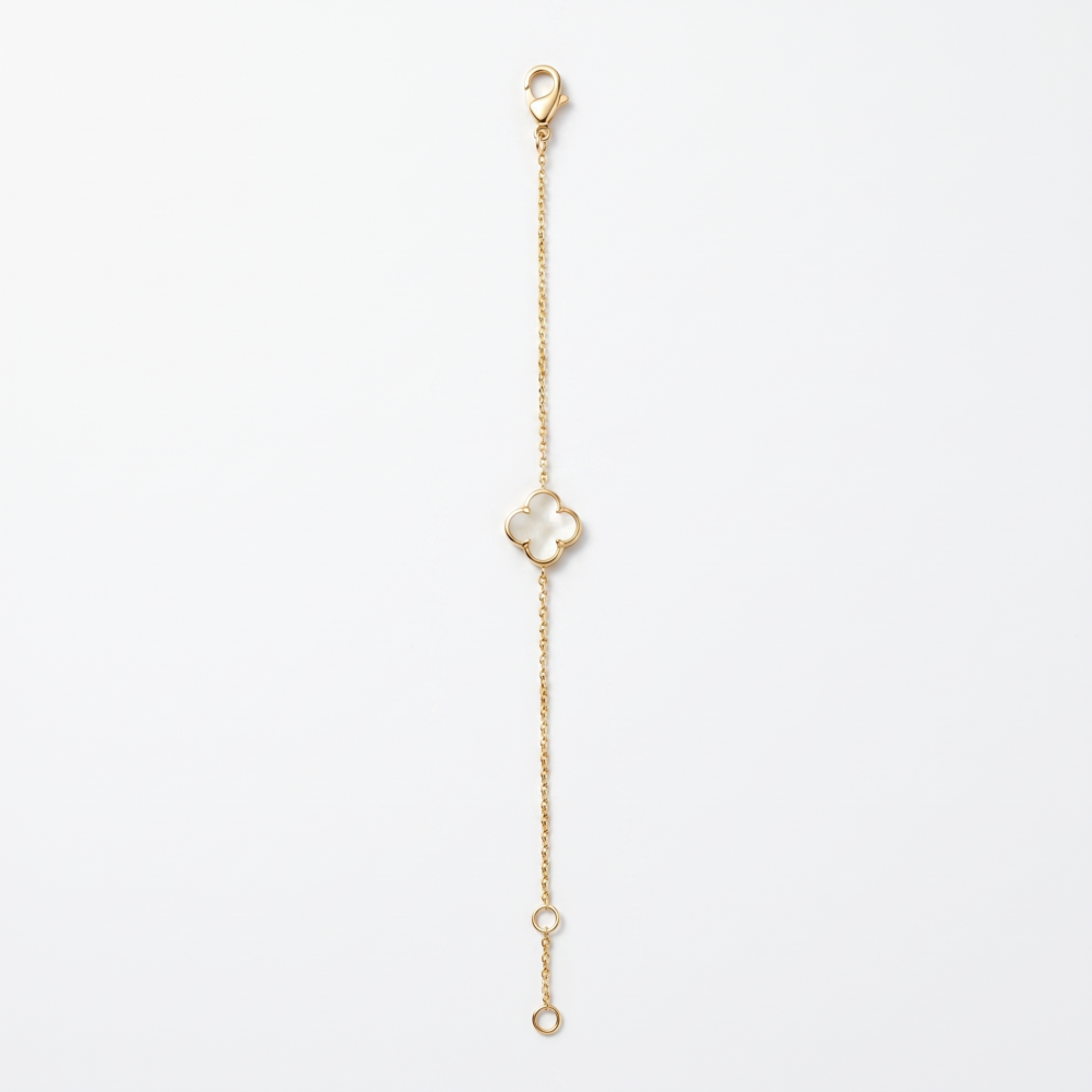 9K Yellow Gold White Clover Stone Bracelet 19cm