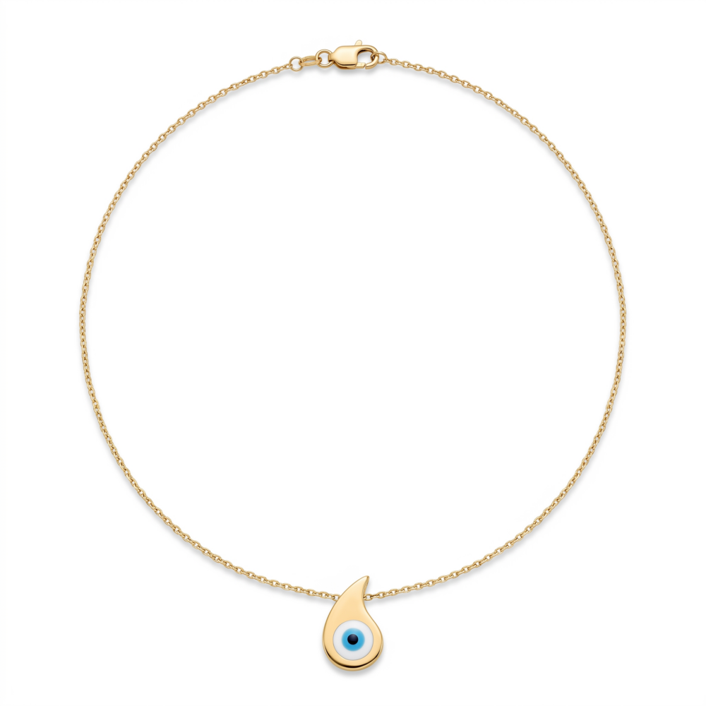 9K Yellow Gold Evil Eye Pendant and Chain