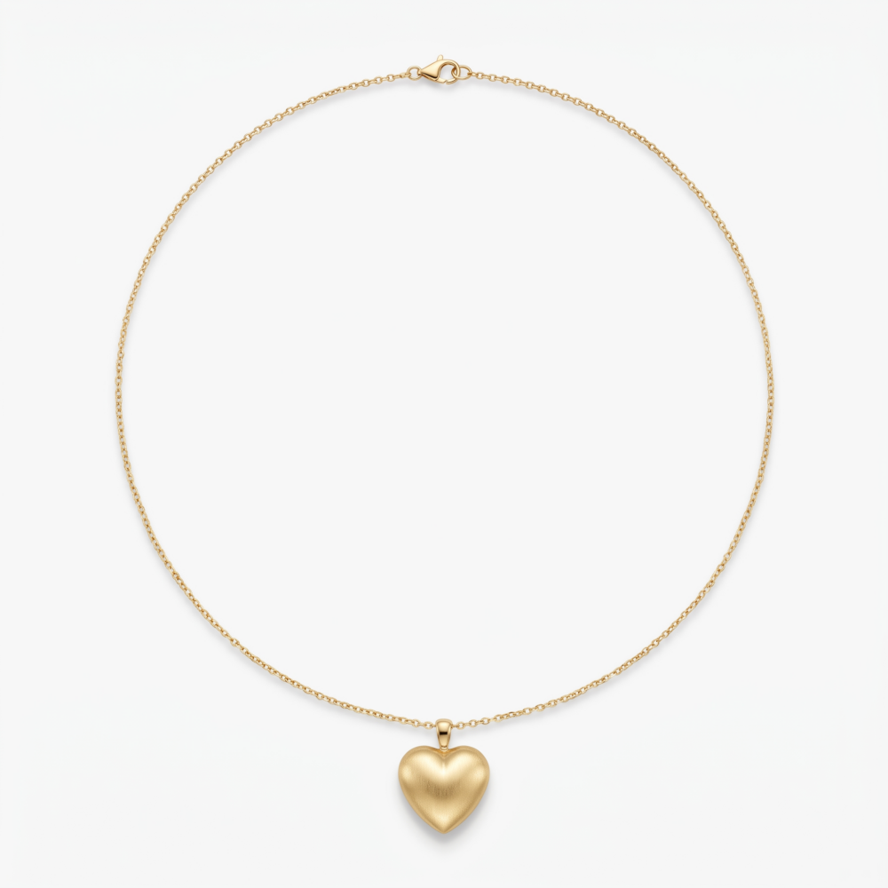 9K Yellow Gold Heart Pendant Anchor Link Necklace 45cm