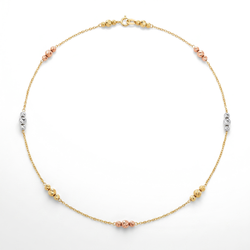 9K Tri-Colour Gold Anchor and Ball Chain Necklace 45cm
